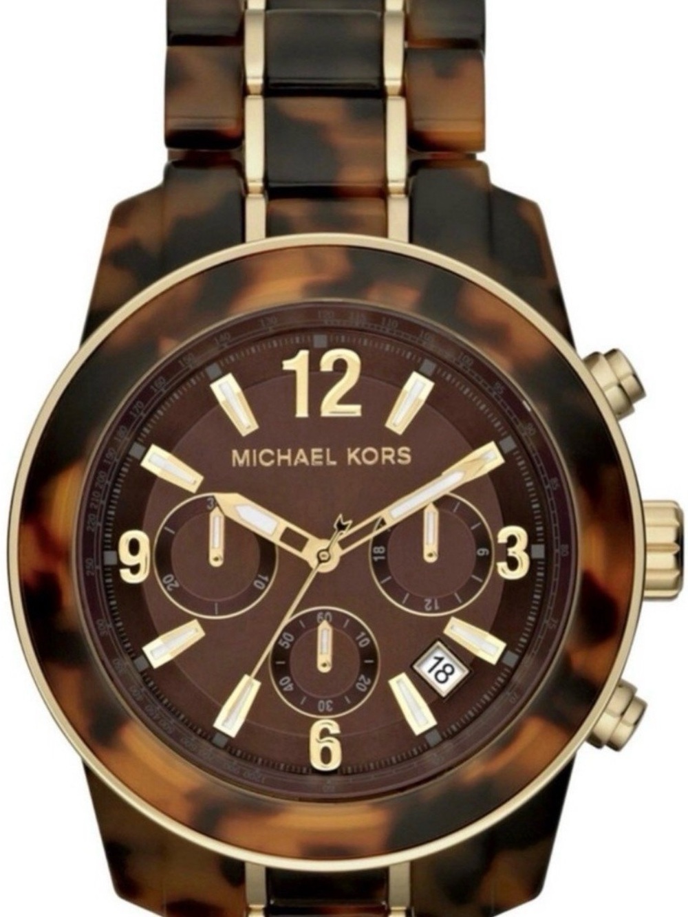 Michael Kors Tortoise & Gold Chronograph Watch 43mm NIB
